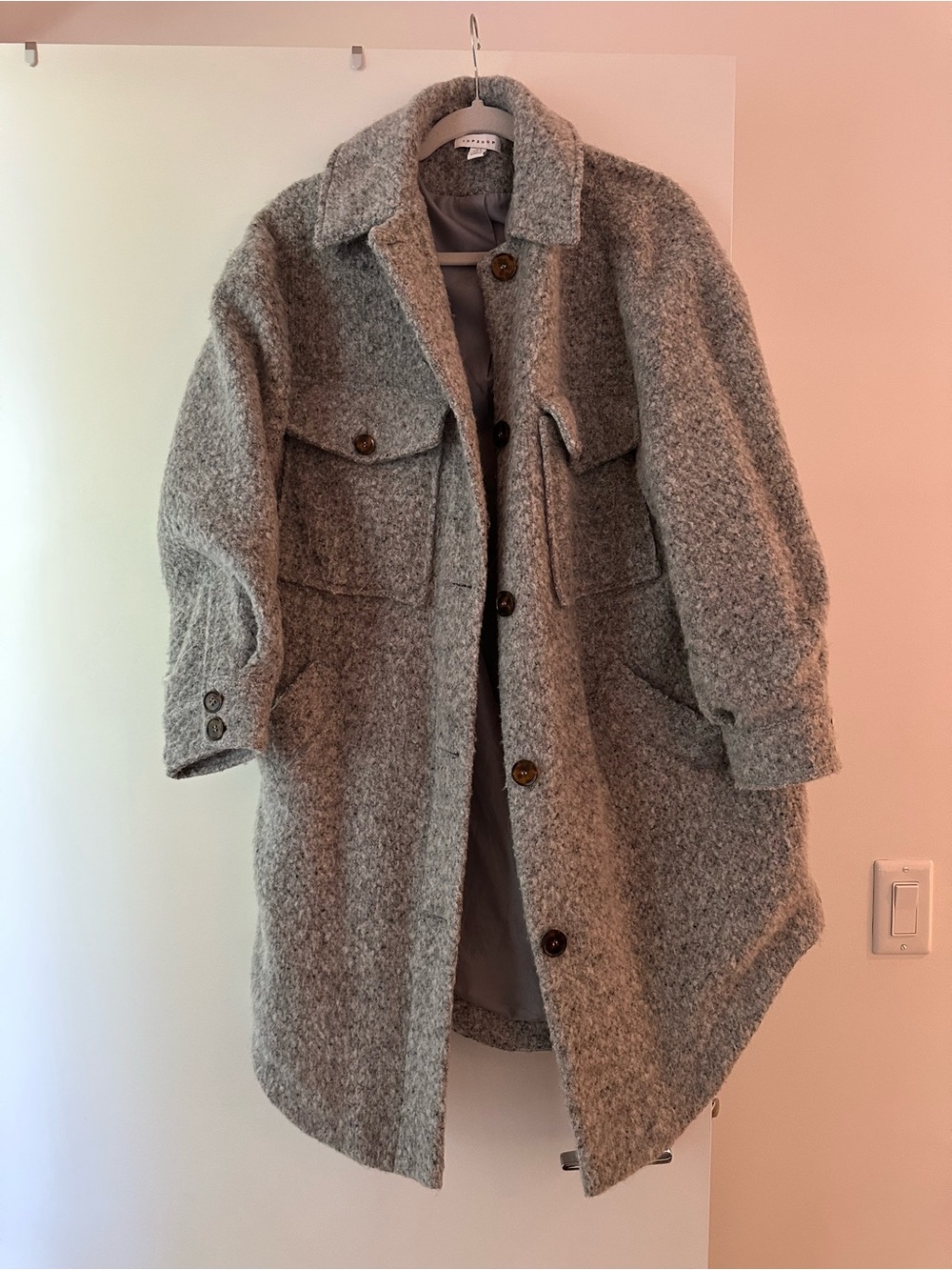 Topshop Light Grey Wool-Blend Coat
